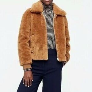 J. Crew NWT XXS Teddy Sherpa Fleece Bomber Jacket in Warm Brandy 93